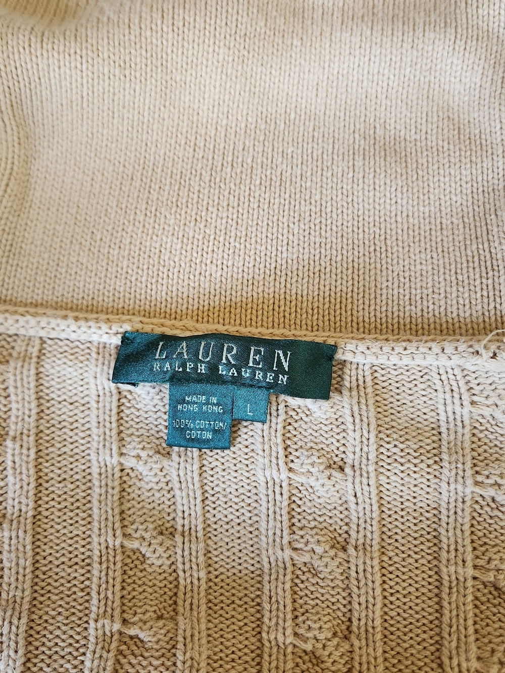 Lauren Ralph Lauren Cream Cable-Knit Shawl Collar Cardigan - Picture 10 of 13